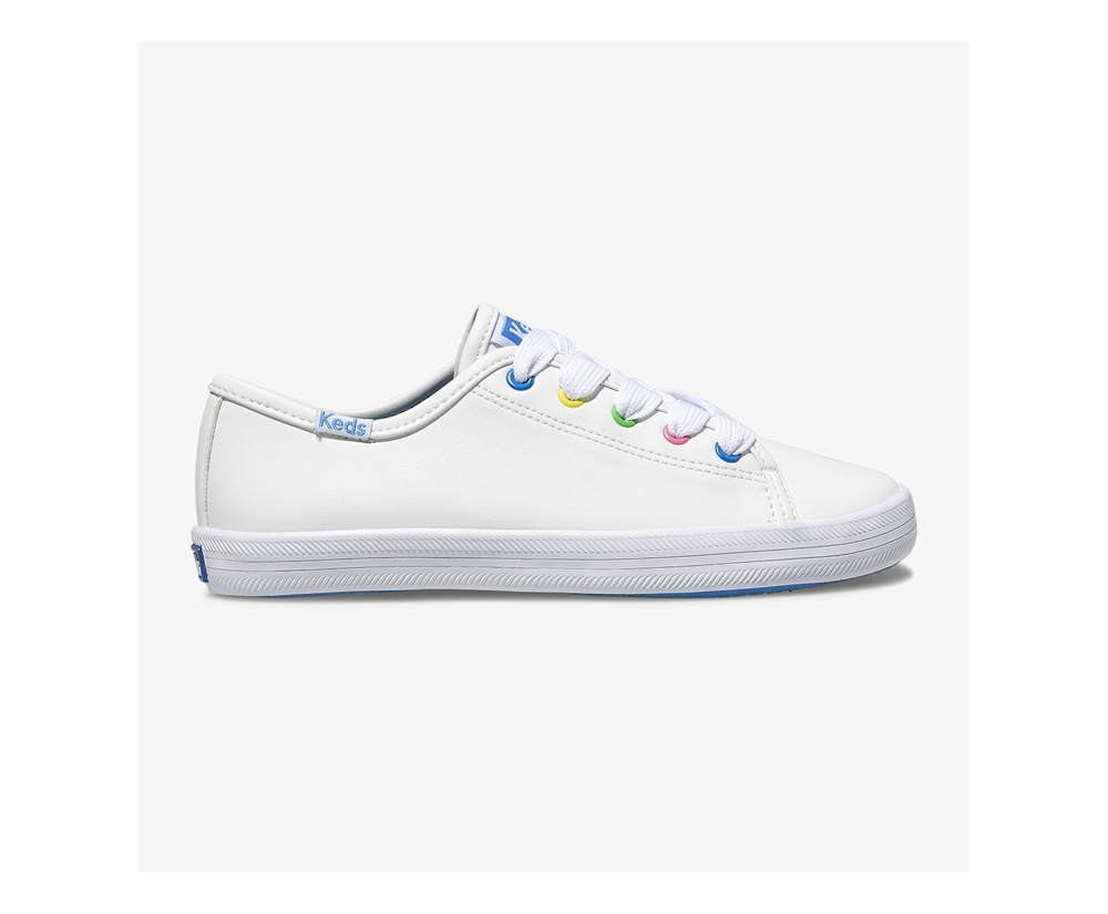 Πανινα Παπουτσια Παιδικα - Keds Kickstart Multi-Color Eyelets - Λευκα - ALOMP1385